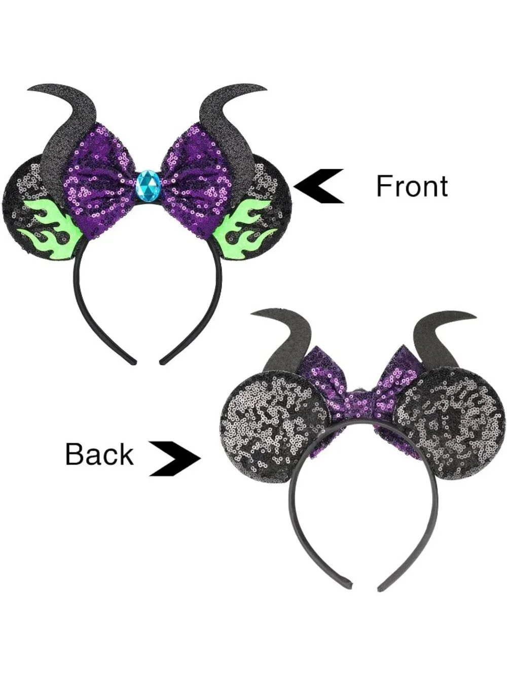 Women Green Purple Sequin Handmade Mickey Mouse Headband 2 Pieces